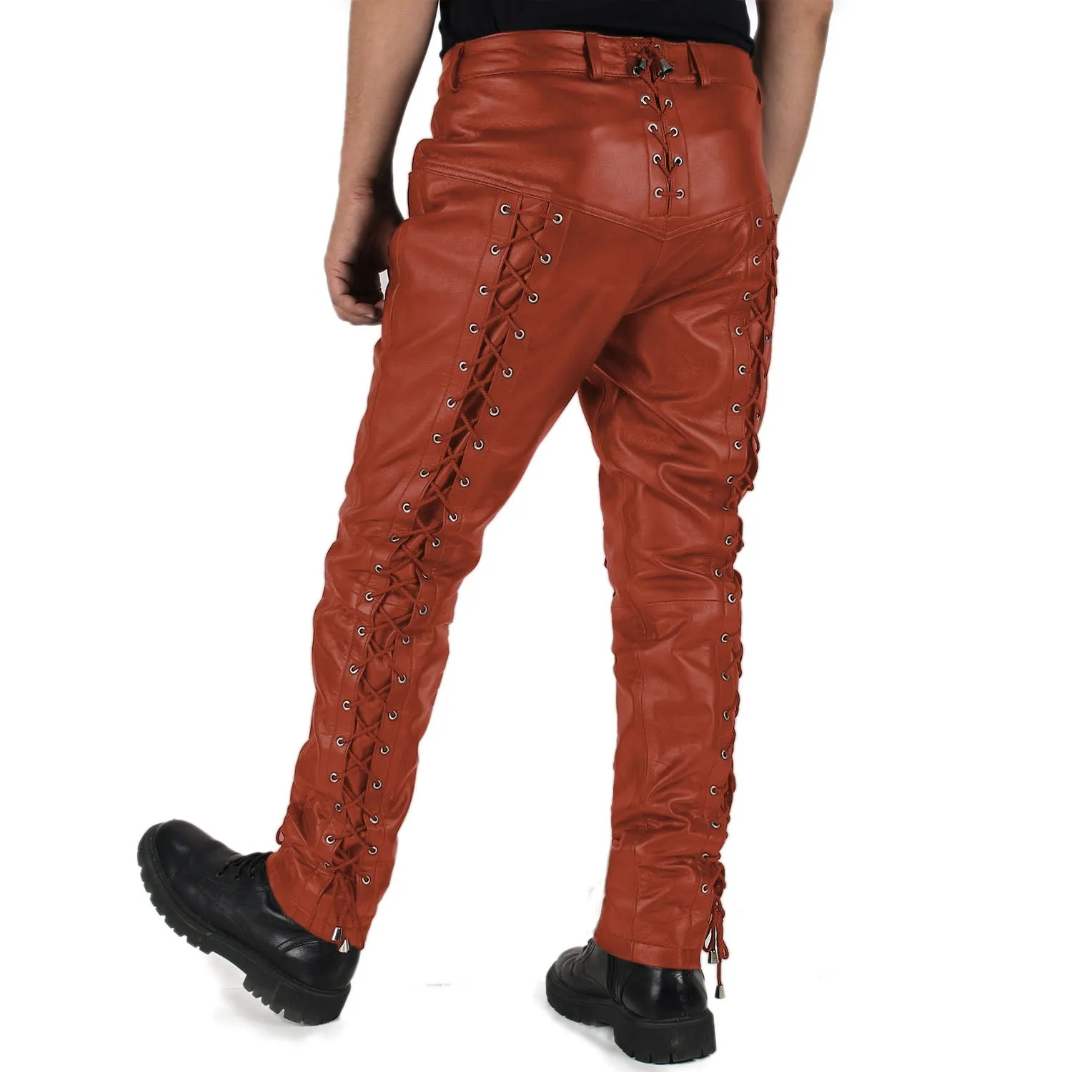 Zephor Men's Tan Faux Leather Pants