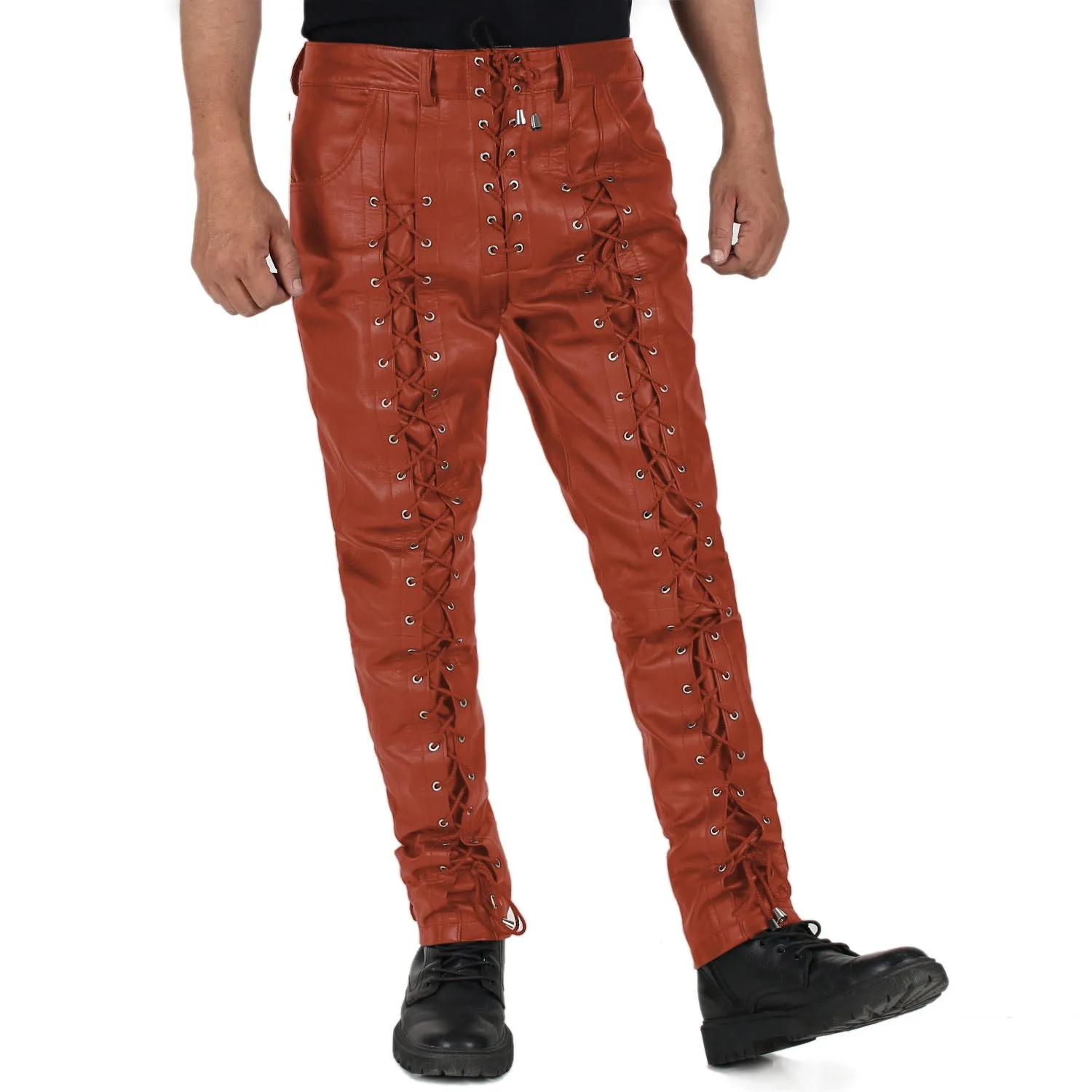 Zephor Men's Tan Faux Leather Pants